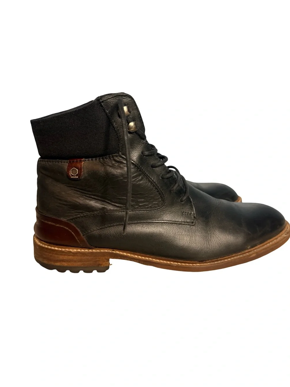 Paruno heritage chukka Men's Black Leather Lace-Up Ankle Boots Brown Accent S 9